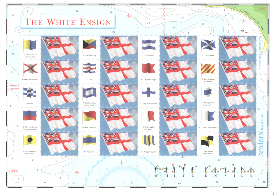 (image for) LS25 (Var) / GS-027b Extended Phosphor Bands 2005 The White Ensign Royal Mail Generic Smilers Sheet